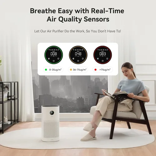 Miniatura 7 de Purificadores de aire para el hogar con materia – Cubre 2580 pies cuadrados compatibles con Google Home, Alexa y Smarthings, HEPA 13 y prefiltro