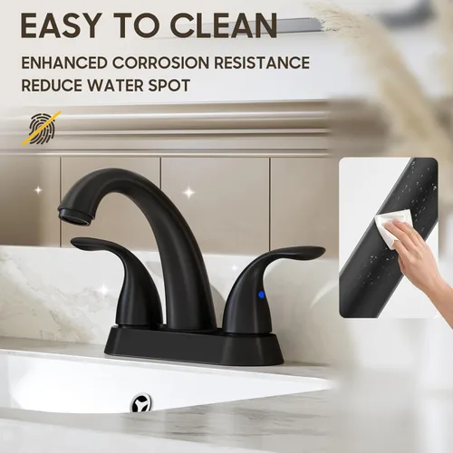 Miniatura 7 de Phiestina Grifo de Lavabo de Baño de 4 Pulgadas, 2 o 3 Agujeros, 2 Asas, Centerset, Negro Mate, Sin Plomo, con Drenaje Emergente de Cobre y Líneas