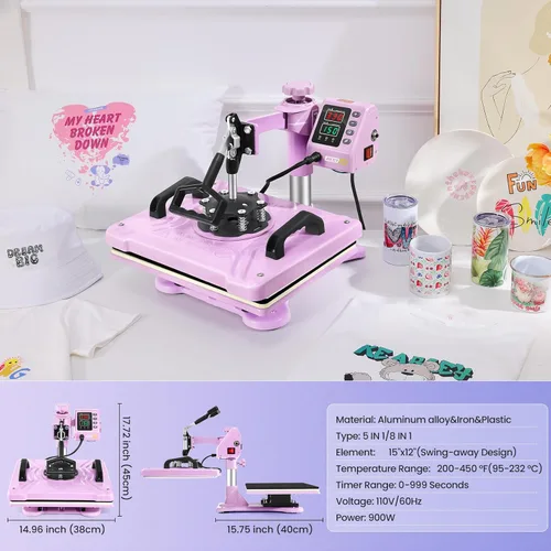 Miniatura 6 de AKEYDIY Prensa de calor, máquina de prensa de camisetas 5 en 1 de 15 x 12 pulgadas, máquina de transferencia de calor industrial digital de 360°