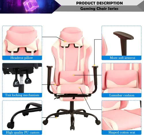 Miniatura 3 de Silla de juegos para adultos con reposapiés, silla de carreras, silla de PC, silla de jugador, silla de juegos de carreras, silla reclinable barata