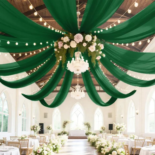 Miniatura 2 de Cortinas de techo verdes para cortinas de boda para techo, tela drapeada, 2 paneles de 5 x 20 pies, cortinas de tela para cortinas de arco de boda
