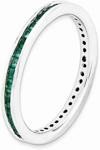 Miniatura 3 de Anillo de plata de ley 925 maciza apilable con piedras preciosas de mayo verde esmeralda