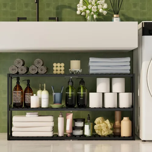 Miniatura 5 de Organizador de baño extralargo, estantes de almacenamiento 100% de bambú, altura ajustable sobre el inodoro, estante flotante para pared y ducha, se