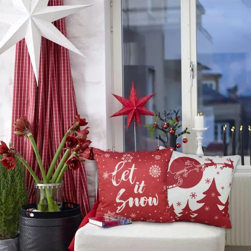 Miniatura 4 de JOJOGOGO Juego de 4 fundas de almohada rojas de copo de nieve de 18 x 18 pulgadas, almohadas decorativas Let It Snow de 18 x 18 pulgadas