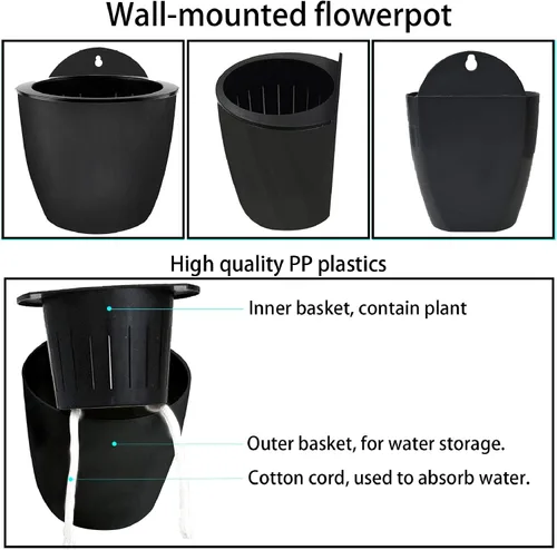 Miniatura 3 de Paquete de 7 macetas de plástico con riego automático para colgar en la pared, tamaño de 7 pulgadas con 7 ganchos de repuesto para plantas, flores