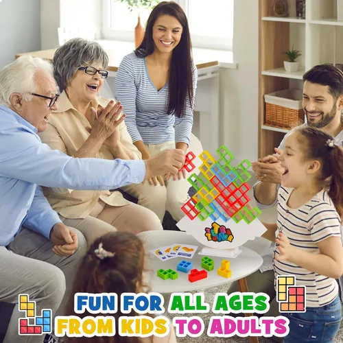 Miniatura 6 de WOWNOVA 48 piezas Torre Tetra, divertido juego de equilibrio y construcción de bloques para apilar para niños, adultos, amigos, equipo, aula