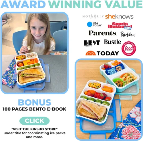 Miniatura 6 de kinsho Lonchera Bento para almuerzos de adultos y niños, cajas de control de porciones para mujeres, niñas y niños, recipientes de aperitivos a Azul