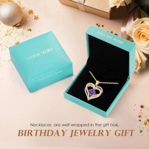 Miniatura 27 de LOUISA SECRET Love Heart Birthstone Necklaces for Women, Birthday Gift for Women, Anniversary Jewelry for Wife Her, 925 Sterling Silver Pendant