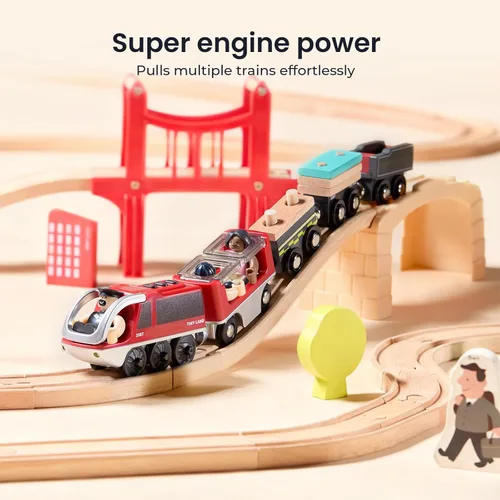 Miniatura 5 de Tiny Land Tren de locomotora de acción a baterías, potente juego de tren bala compatible con las principales pistas de marcas, juguetes de pista a