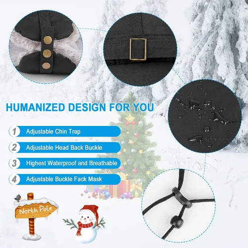 Miniatura 3 de POL PARKMAN Sombrero de trampero de invierno para hombres y mujeres, sombrero de aviador ruso Ushanka cálido frío para esquí, caza, negro, Negro