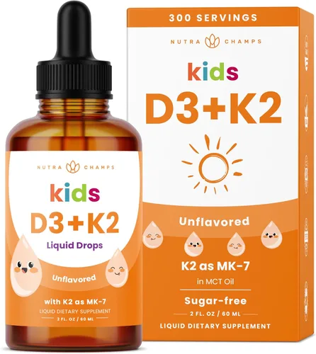 Miniatura 9 de NutraChamps Gotas de vitamina D3 K2, vitamina líquida D3 5000 UI y K2 D3 con MK7, gotas de vitamina D para niños, huesos, salud cardíaca e