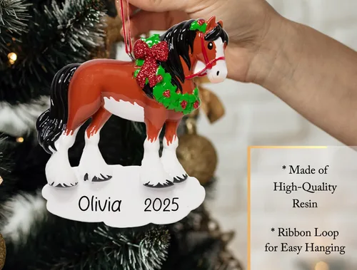 Miniatura 3 de Adorno de Navidad personalizado de caballo 2025 – Personalización gratuita Caballo marrón personalizado para árbol de Navidad – Regalo de jinete