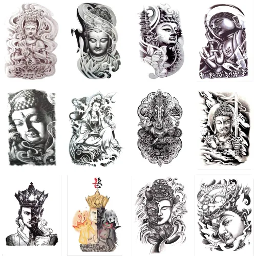 Miniatura 12 de 12 hojas de tatuajes falsos en el pecho, brazo, hombro, tatuajes, arte corporal, mangas de 5.9 x 8.3 pulgadas, tatuajes temporales impermeables