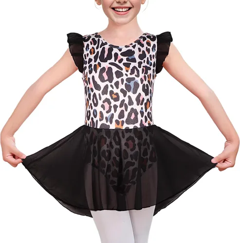 LUOUSE Elegante leotardo de ballet para niñas con falda, mangas con volantes y volantes, perfecto para baile y gimnasia