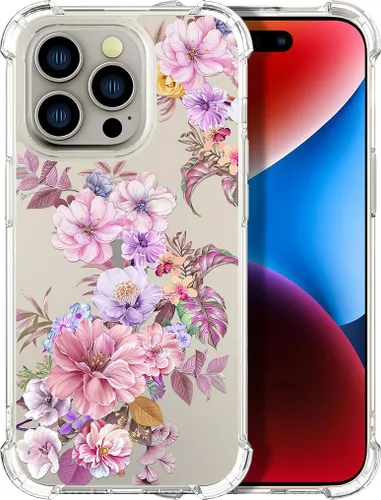 Miniatura 13 de Compatible con iPhone 14, funda transparente y bonita para mujeres y niñas, diseño floral, diseño floral femenino, funda para teléfono 14