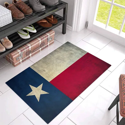 Tapete para puerta delantera, tapete retro con bandera del oeste de Estados Unidos, antideslizante, para interiores, cocina, bloque de color azul,
