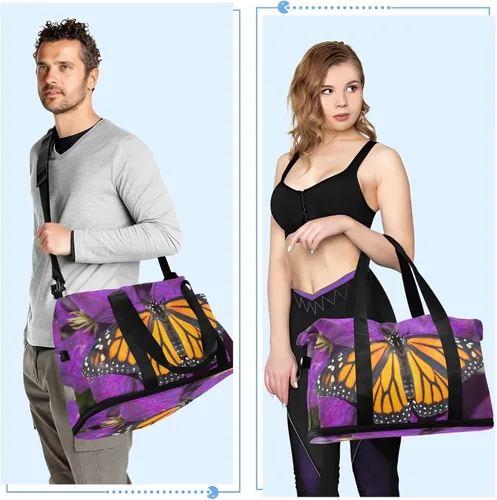 Miniatura 6 de Monarch Butterfly Flower Bolsa de viaje deportiva para hombres y mujeres, bolsa de gimnasio con compartimento para zapatos y correa para el hombro