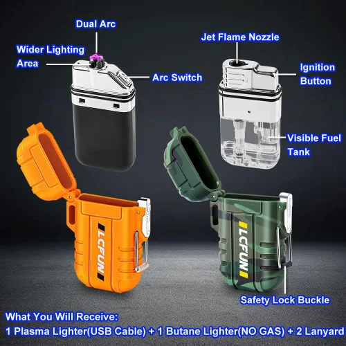 Miniatura 2 de LcFun Paquete de 2 Encendedores Impermeables, Encendedores de Antorcha para Exteriores Resistentes al Viento Recargables de Butano - SIN Butano