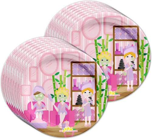 Miniatura 2 de Suministros para fiestas de spa para niñas - Kit de fiesta de pijamas para 16 El juego de vajilla incluye platos, servilletas y tazas