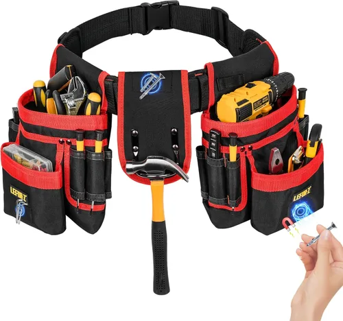 Miniatura 9 de Cinturón de herramientas, bolsa magnética para herramientas, 27 bolsillos, cinturones de herramientas acolchados resistentes para hombres, bolsa