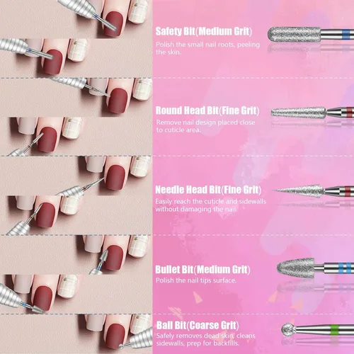 Miniatura 5 de Depvko Juego de 21 brocas para lima de uñas eléctrica, kit de brocas de cerámica y gel acrílico de 3/32 pulgadas, herramientas de arte de uñas