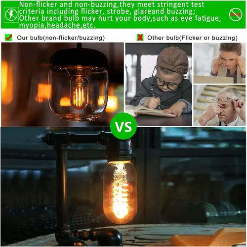 Miniatura 4 de Paquete de 4 bombillas LED T45/T14, bombillas Edison vintage de 4 W, 2700 K, 550 lúmenes, equivalentes a 40 W, bombillas de tubo ámbar amarillo