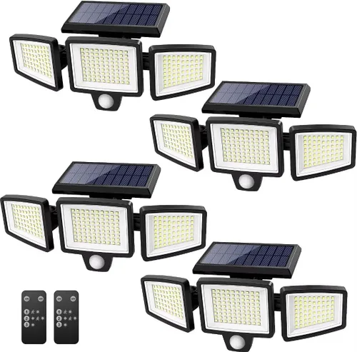 Miniatura 11 de Tuffenough - Luces solares para exteriores, 2500 lm, 210 luces LED de seguridad con control remoto, 3 cabezales de luces con sensor de movimiento