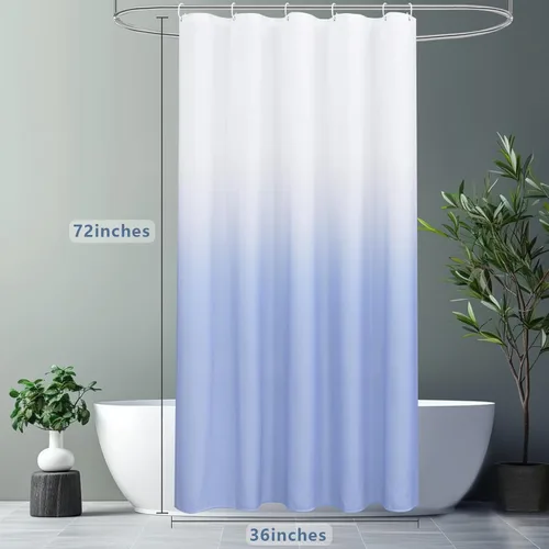 Miniatura 7 de AooHome Cortina de ducha estrecha de tela, juego de cortinas de ducha de tela azul degradado, cortina de ducha de tela lavable azul y blanca