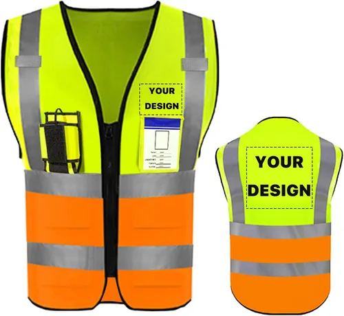 Miniatura 31 de Chaleco de seguridad de alta visibilidad reflectante con bolsillos y cremallera personalizado su logotipo ropa de trabajo de seguridad
