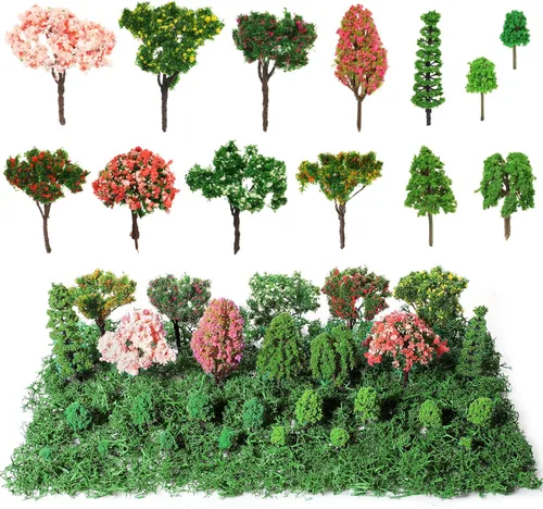 Canlierr 28 árboles modelo diminutos con musgo verde sintético de 1.41 onzas, 0.79-3.15 pulgadas, árboles de diorama de hierba, mini árboles falsos