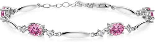 Miniatura 65 de Gem Stone King 925 Sterling Silver Gemstone Birthstone and White Created Sapphire Tennis Bracelet For Women Oval 7X5MM and 2MM 6 Inch + 1 Inch