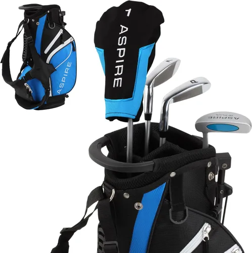 Aspire Junior Plus - Juego completo de palos de golf para niños, niños de 5 años, para niños y niñas, mano derecha, bolsa de golf para niñas reales,