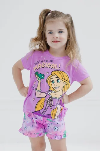 Miniatura 37 de Disney Frozen Moana Princess Tiana - Conjunto de camiseta floral y pantalones cortos de rizo francés para niños pequeños y grandes