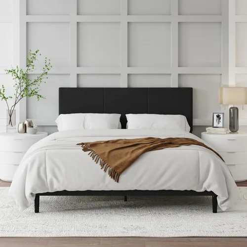 Miniatura 15 de IOILORI Base de cama de tamaño matrimonial con cabecera tapizada, listones de madera resistentes, no requiere somier, silencioso, fácil montaje
