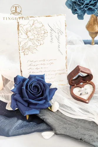 Miniatura 7 de TINGE TIME 16 rosas artificiales de seda de aspecto real, mezcla de color azul, rosa falsa con tallo para ramos de boda, centros de mesa
