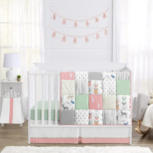 Miniatura 9 de Sweet Jojo Designs Juego de ropa de cama para cuna de bebé de 4 piezas (animales del bosque) para niños o niñas, bebés/guardería, incluye manta