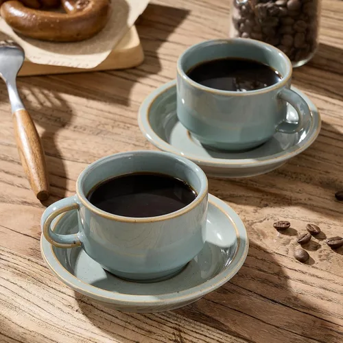 Miniatura 6 de JIEMEI HOME - Tazas apilables de porcelana para expreso con platillos y soporte de metal, tazas Demitasse de 4 onzas para café con leche, café moca