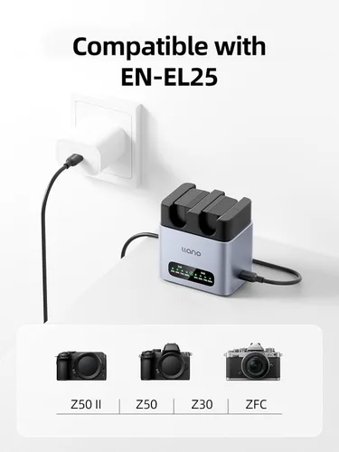 Miniatura 4 de llano Paquete de 2 baterías EN-EL25 de 1350 mAh y cargador rápido de 20 W para Nikon Z50 II, Z50, Z30, ZFC, cuerpo de aleación de aluminio