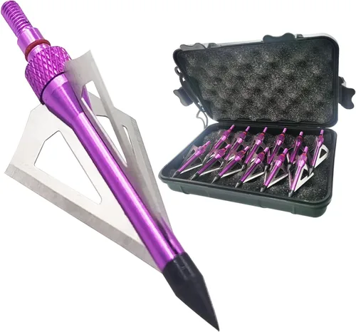 Miniatura 11 de Cabezas Anchas de Caza 12UN 100 Granos Cabezas de Flecha para Atornillar 3 Cuchillas Puntas de Flecha Compatibles con Ballesta y Arco Compuesto + 1