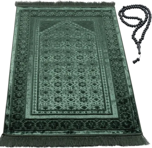 Miniatura 10 de Modefa Alfombra de Oración de Terciopelo – Alfombra Turca de Felpa Suave Janamaz Sajada Carpet para Hombres y Mujeres - Tapete de Oración Liso