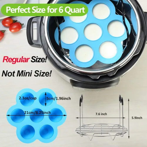 Miniatura 2 de Moldes de silicona para bocados de huevos para accesorios de olla instantánea de 6 cuartos de galón de 8 cuartos de galón, incluyendo salvamanteles