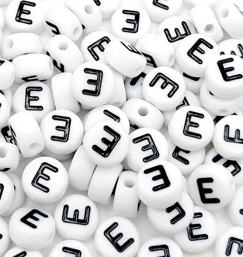 Miniatura 34 de 100 cuentas de letras acrílicas del alfabeto para hacer joyas, cuentas redondas blancas de la letra R para hacer pulseras, collares, llaveros, 0Flat
