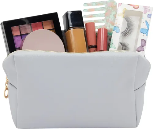 Miniatura 3 de Glamlily Paquete de 3 bolsas de maquillaje de piel sintética con cremallera, bolsas de cosméticos de viaje (3 colores neutros)