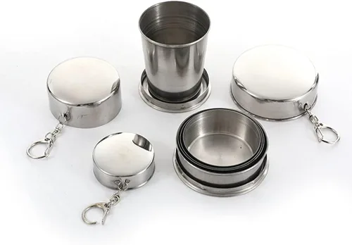 Miniatura 4 de Teensery Taza plegable de acero inoxidable para acampar, taza portátil plegable con llavero para actividades al aire libre, senderismo, picnic