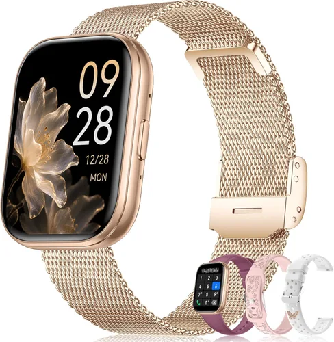 Reloj inteligente para mujer, llamada Bluetooth de 1.75 pulgadas (respuesta/marcación), rastreador de actividad física con monitor de frecuencia Oro