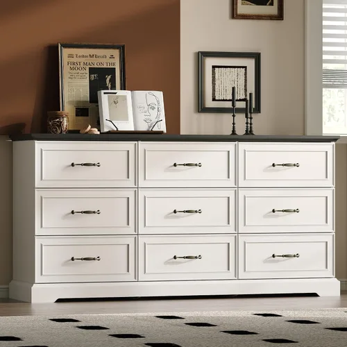 Miniatura 22 de Cómoda rústica de 3 cajones para dormitorio, cómoda moderna de 24 pulgadas de ancho con cajones profundos y asas de barra, mesita de noche de madera