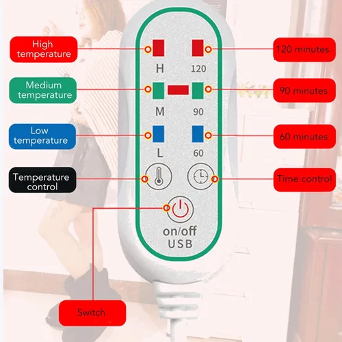 Miniatura 6 de Manta térmica eléctrica, manta eléctrica con 3 ruedas de calefacción, bufanda eléctrica de pelusa suave, manta térmica eléctrica portátil