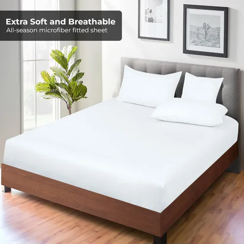 Miniatura 4 de Royale Linens Paquete de 2 sábanas bajeras, sábanas elásticas, sábana bajera individual XL, suave y transpirable, microfibra 1800, resistente a