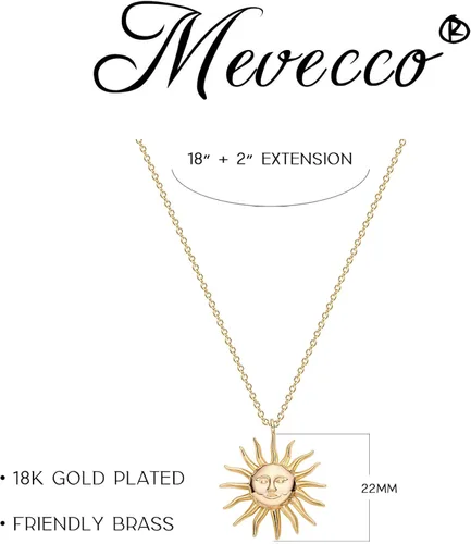 Miniatura 6 de MEVECCO Collar de oro para mujer, disco de moneda con patrón celestial, colgante grabado chapado en oro de 18 quilates, simple, personalizado