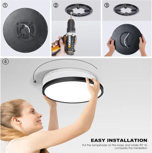 Miniatura 6 de Paquete de 6 lámparas de techo LED de montaje empotrado de 12 pulgadas 3200LM, lámpara de techo delgada de 28W redonda de montaje en superficie